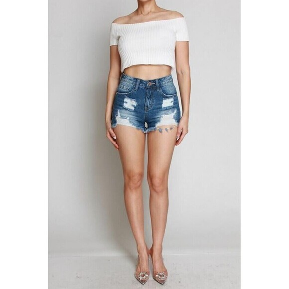 SJ Style High Waist Distressed Shorts - Picture 1 of 3